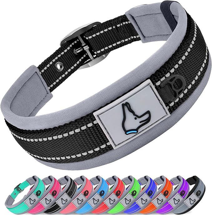 Joytale Dog Collar for Extra Large Dogs, Neoprene Padded and Adjustable, Reflective Wide Heavy Duty Pet Collars with Durable Metal Belt Buckle for Walking, Black, XL