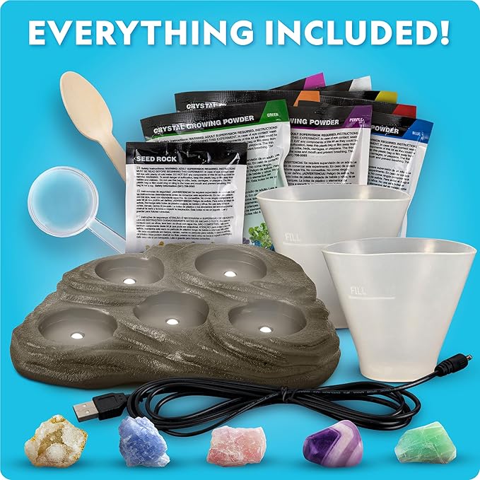 NATIONAL GEOGRAPHIC Mega Crystal Growing Kit for Kids- Grow 8 Crystals with Light-Up Stand, Science Gifts for Kids 8-12, Crystal Making Experiment, Science Kit for Girls and Boys