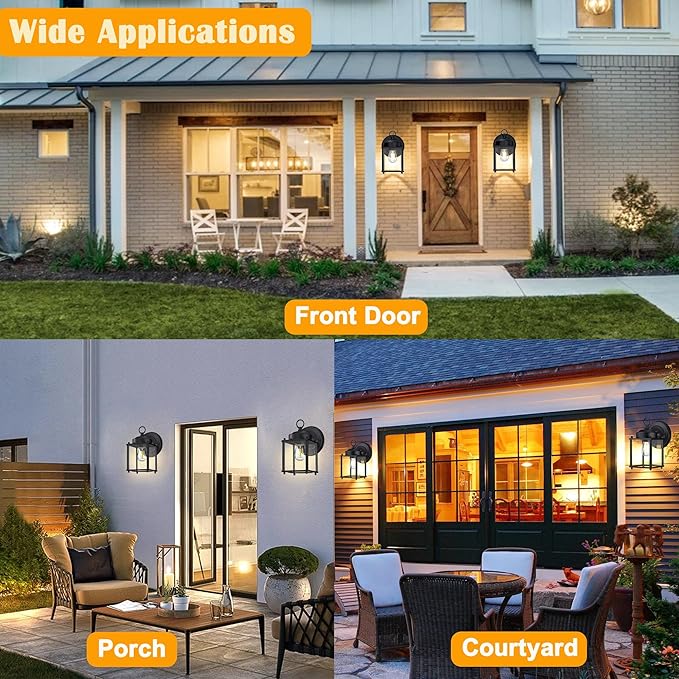 Outdoor Wall Lantern, Exterior Waterproof Wall Sconce Light Fixtures, Black Front Porch Lights with Clear Glass, Anti-Rust Metal Outside Lighting Fixture for House Doorway Garage, 4-Pack