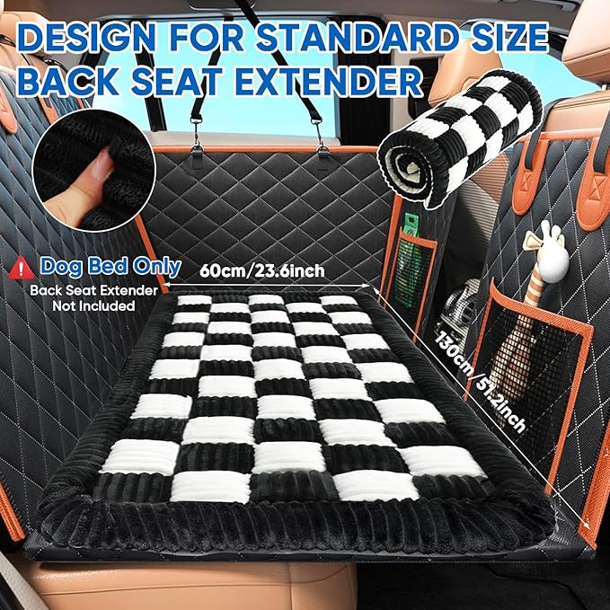 Dog Car Bed Mat for Backseat Extender, Non-Slip Black Flannel Pet Travel Blanket with Thick PP Cotton, Back Seat Protector for Dogs in SUVs, Trucks & Sedans (51"x23.6")