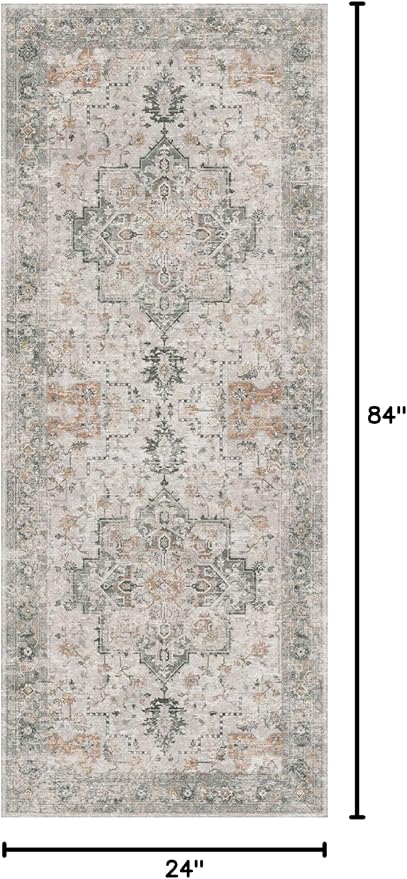 GENIMO 2x7 Area Rugs for Living Room, Machine Washable Non Slip Vintage Retro Rugs, Low Pile Lightweight Chenille Print Rug for Bedroom, Dining Room, Home Office, Multi