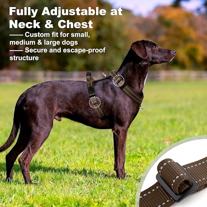 No Pull Dog Harness with Handle, Soft Mesh Padded Adjustable for Small Medium Large Dogs | Reflective Easy Walk Harness with Front Clip for Training, Running & Outdoor (Chocolate, XL)