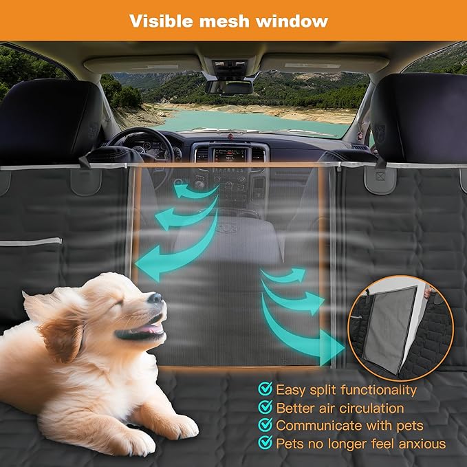 Dog Hammock for Truck,Dog Car Seat Cover for Back Seat, Waterproof Seat Cover for Trucks with Mesh Window,Backseat Cover for Dogs in Car for F150/RAM1500/Sierra/Silverado