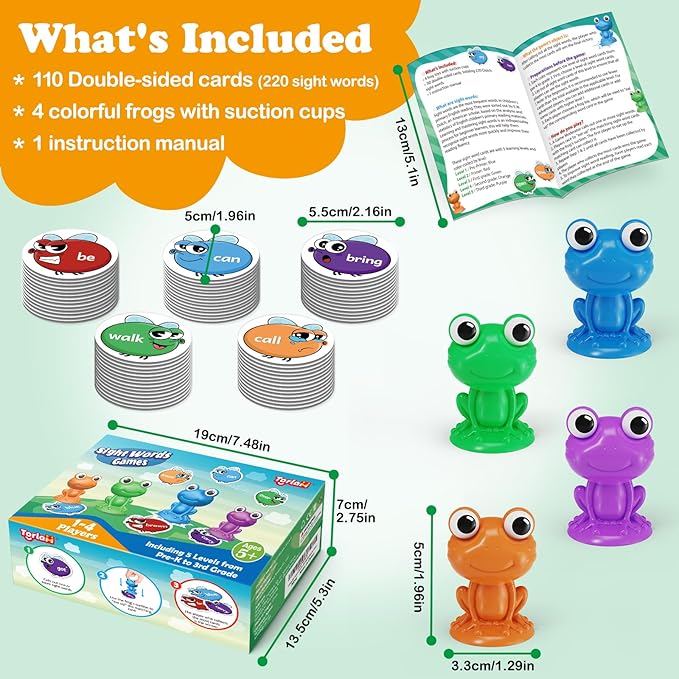 Torlam Sight Word Games Frog Site Words Educational Flash Cards Kindergarten Phonics Learning Games Toys for Kids, Homeschool Supplies, Pre-K, Kindergarten, 1st, 2nd, 3rd Grade Classroom Must Have