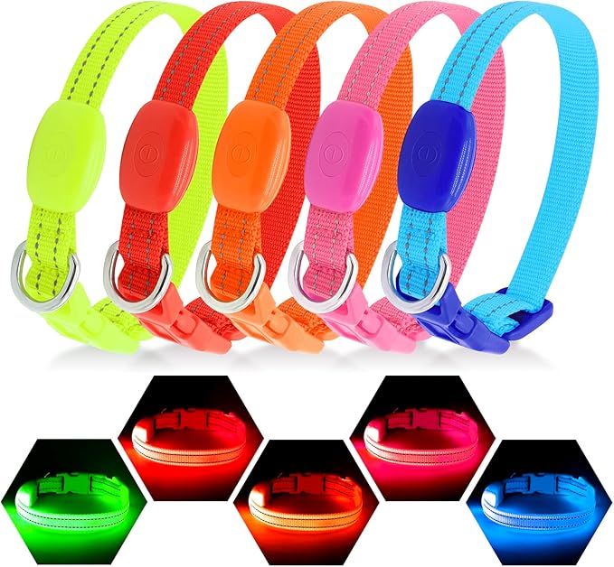 Visinite Light Up Dog Collars for Small Dogs,LED Dog Collar Light Rechargeable,Fully Adjustable Lighted Dog Collar,Glow in The Dark Dog Collars with Dog Lights for Night Walking,Blue