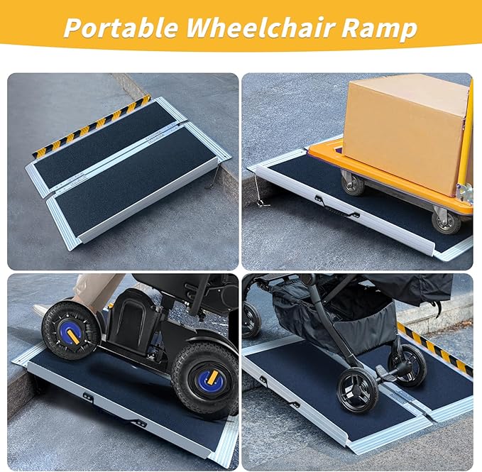 3FT Portable Wheelchair Ramp, Non-Slip Aluminum Folding Handicap Ramp for Home Steps, Stairs, Threshold and Doorways, Scooter Ramps, 800LBS Capacity