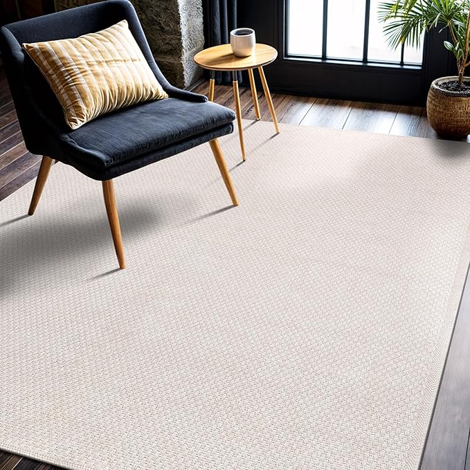 CAMILSON Easy Jute Rug 5x7, Indoor Outdoor Off-White Farmhouse Area Rugs for Living Room Patio and Kitchen Rug, Solid Woven Design, Easy-Cleaning, Washable Outside Carpet Alfombras (5 x 7)