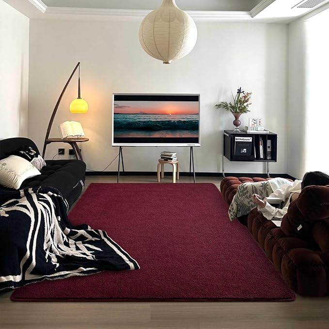 DweIke 5x7 Burgundy Red Area Rugs for Bedroom, Super Soft Living Room Rug, Thickened Memory-Foam Throw Carpet, Non-Slip and Washable Carpets for Kids Boys Girls Room Dorm Nursery Home Decor