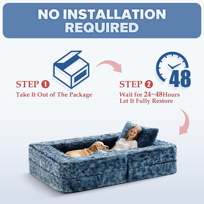 HABUTWAY Convertible Sofa Bed,3-in-1 Folding Futon Sofa Bed with Pillow, Foldable Sleeper Sofa Bed with Removable Cover,Plush Boneless Floor Chair Couch Lounge for Living Room,(Twin,Blue)