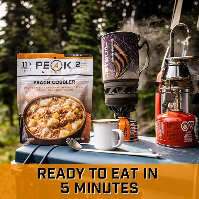 Peak Refuel Cobbler | Protein | Calories | 100% Real Ingredients | Premium Freeze Dried Backpacking & Camping Food | 2 Servings | Ideal MRE Survival Meal or Dessert