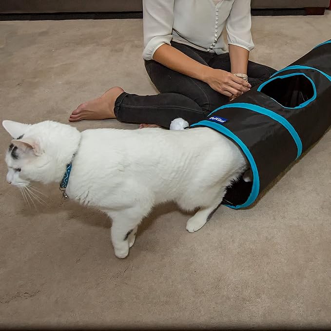 PetLike Cat Tunnel for Indoor Cats Collapsible Pop-up Pet Tube Peek Hole Hideaway Play Toys for Cats with Ball