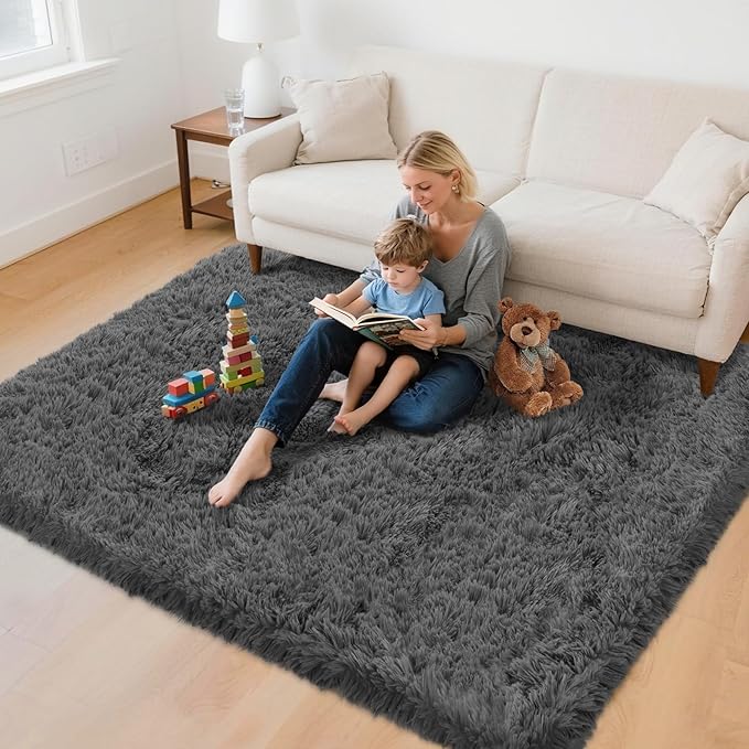 4x6 Area Rug for Living Room: Ultra Soft Fluffy Rug Modern Large Thicked Shag Rug for Bedroom Non Slip Indoor Fuzzy Carpets for Girls Kids Room Nursery Dorm Home Decor Grey