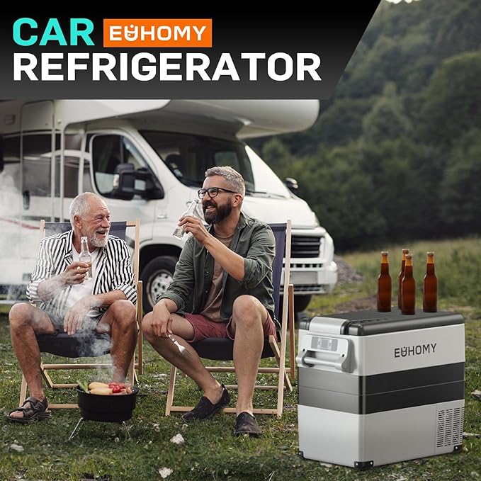 EUHOMY 12 Volt Refrigerator, 59QT(55L) Electric Cooler, 12V Fridge APP Control, 12V Cooler -4℉~68℉, Portable Freezer 12/24V DC 100-240V AC for Camping, Travel, Truck, Home