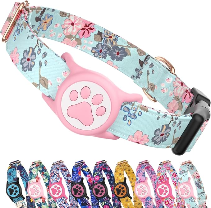 WhoseID Airtag Dog Collar,with Waterproof airtag Holder竊똎riginal Stylish Cute Pattern Design.QR Code ID Buckle竊똂omfortable Soft Cotton for Small Medium Large Dogs