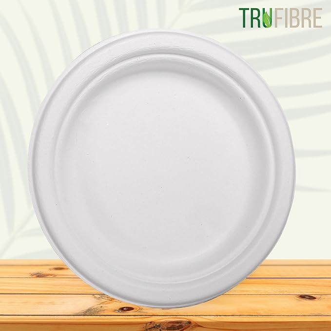 7" Paper Plates, Compostable Bagasse Food Container, Disposable, Microwave Safe for Lunch, Dinner, Party, Supplies, Events, Bulk, 125 Pack
