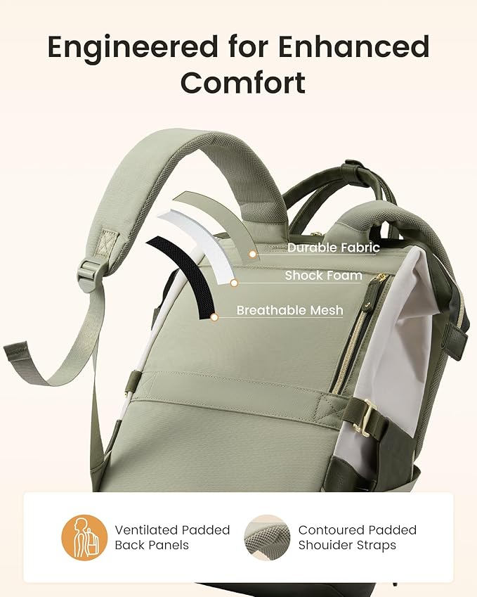 LOVEVOOK Laptop Backpack for Women with Giant Tumbler Holder,18 inch Professional Nurse Teacher Backpack Computer Laptop Bag,Cute Travel Backpack Purse Work College Bag,Beige-Bean green-Army green