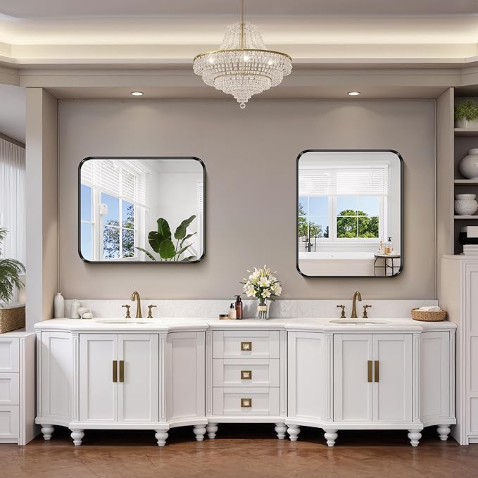 FORBATH 30x36 Inch Bathroom Mirror, Brushed Black Deep Frame Wall Mirror with Rounded Corners, Anti-Rust Tempered Glass for Modern Farmhouse Vanity (Horizontal/Vertical)