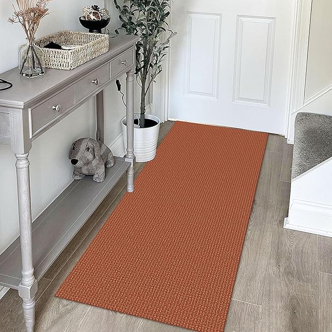 KOZYFLY Runners for Hallways 2x5 ft Washable Kitchen Runner Non Slip Rubber Backed Hall Runners Cotton Entryway Runner Rugs Floor Carpet for Indoor Backdoor Bedroom Kitchen, Orange/Tan