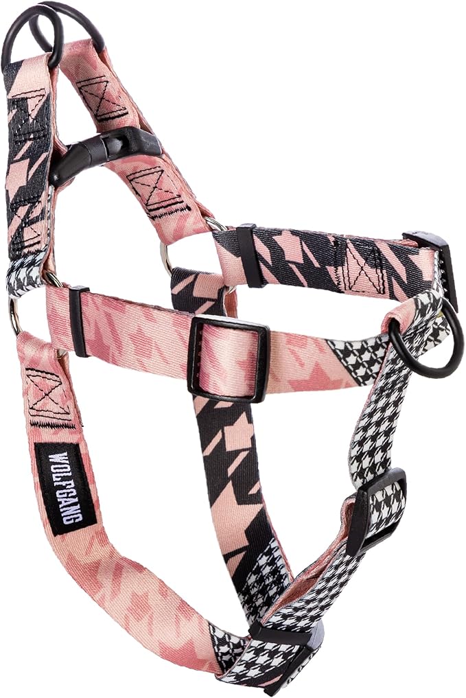 Wolfgang Heavy Duty Adjustable Dog Harness, Pull-Tested to Over 800 lbs for Walking & Training, HoundsPink Print, Large