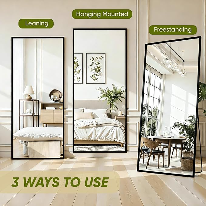 Full Length Mirror, 81"x41" Full Body Mirror, Floor Mirrors with Stand, Body Mirrors Standing Hanging Leaning Against Wall,Aluminum Frame Mirrors for Bedroom Cloakroom,Living Room,Black