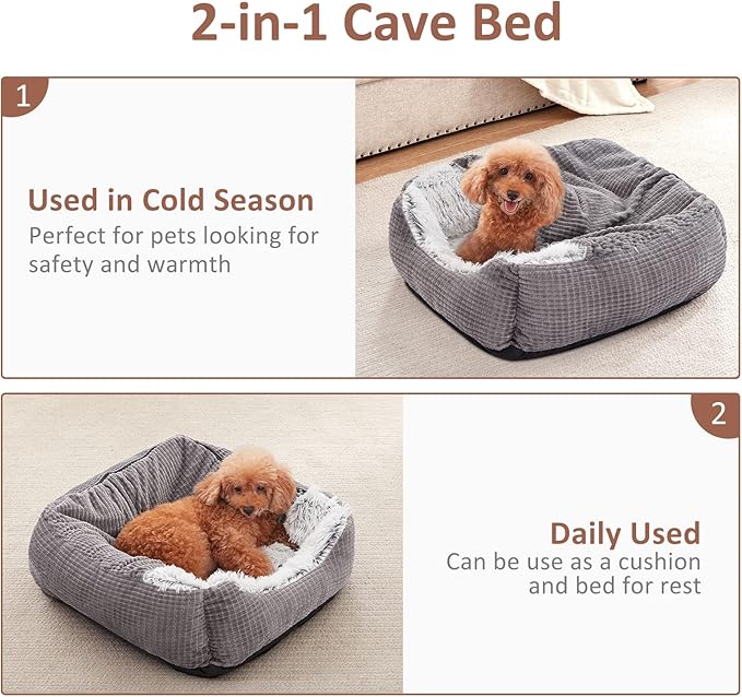 MIXJOY Dog Beds for Small Dogs, Rectangle Cave Hooded Blanket Puppy Bed, Luxury Orthopedic Cat Beds for Indoor Cats, Warmth and Machine Washable (20 inches, Grey)