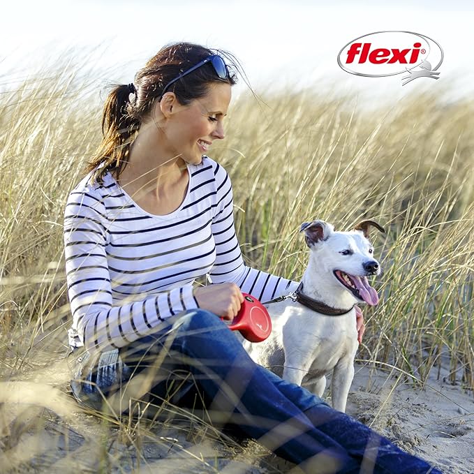 FLEXI New Classic Tape Retractable Dog Leash for Small Dogs Up to 33 lbs. – 16 ft., Pink Tangle-Free Pet Walking Leash with One-Handed Brake, Pause, Lock German Quality Product