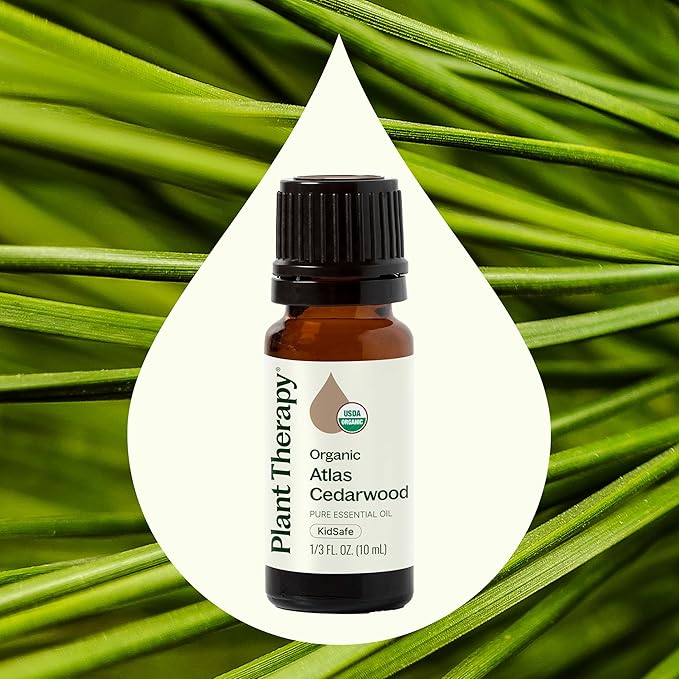 Plant Therapy Organic Atlas Cedarwood Essential Oil 100% Pure, USDA Certified Organic, Undiluted, Natural Aromatherapy for Diffusion, Skin, and Hair, Therapeutic Grade 10 mL (1/3 oz)