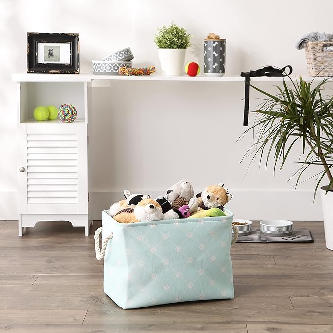 Bone Dry Pet Storage Paw and Bone, Trellis Collection, Medium Rectangle, 16x10x12, Aqua