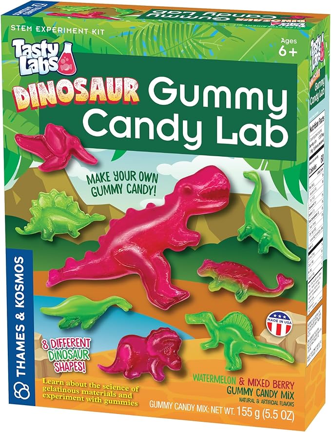 Thames & Kosmos Dinosaur Gummy Candy Lab, Tasty Labs STEM Experiment Kit, Make Your Own Dinosaur-Shaped Gummies, Explore Chemistry in Cooking, Safe to Eat, Ages 6+, Made in USA