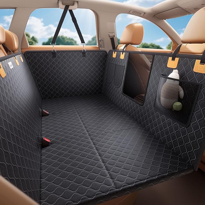 Lamicall Dog Car Seat Cover for Back Seat - [Upgraded Anti-Ripped] Back Seat Extender for Dogs Hard Bottom, Waterproof Dog Hammock for Car with Mesh Window, Pet Backseat Protector SUV & Small Truck L