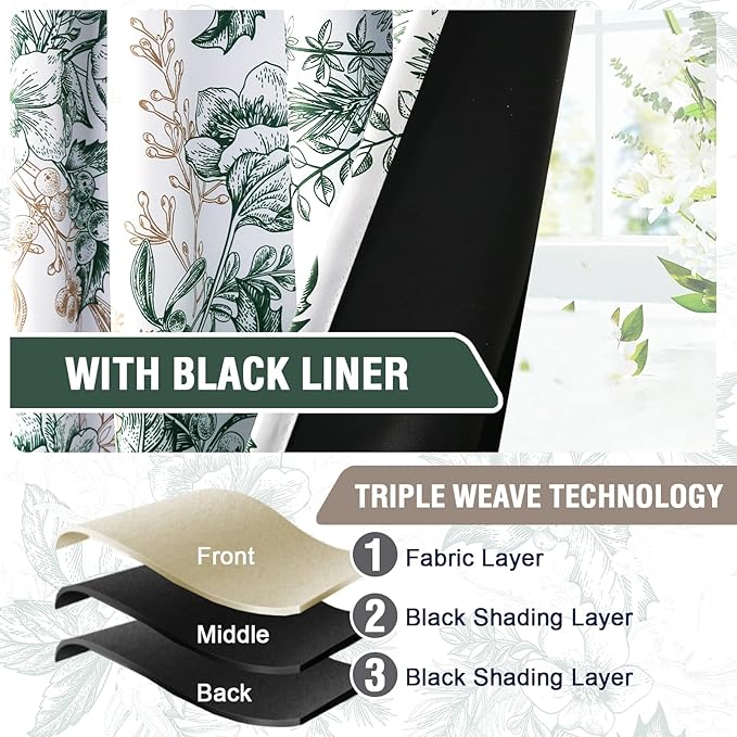H.VERSAILTEX Vintage Floral Curtains 108 inch Length 2 Panels Set 100% Blackout Drapes for Bedroom Thermal Insulated Back Tab/Rod Pocket Living Room Curtains Sound Proof Drapes, Moss and Wheat