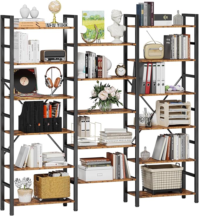 IRONCK Bookshelves 6 Tiers Triple Wide Industrial Bookshelf, Large Etagere Bookshelf Open Display Shelves with Metal Frame for Living Room Bedroom Home Office