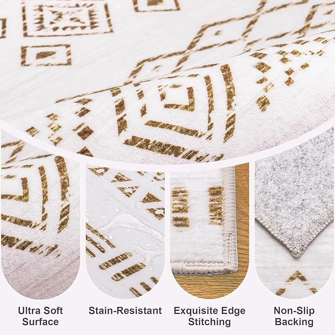 9x12 Area Rugs Living Room Rug: Washable Rug Neutral Lagre Soft Thin Carpet Indoor Floor Non Slip Boho Geometric Moroccan Carpets for Bedroom Dining Room Farmhouse Nursery Office - Brown