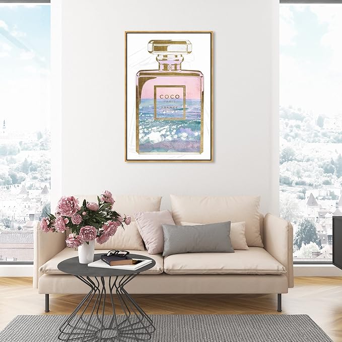 The Oliver Gal Artist Co. Fashion and Glam Wall Art Framed Canvas Prints Blush Ocean Spray Perfume Home Décor, 30" x 45", Gold Floater