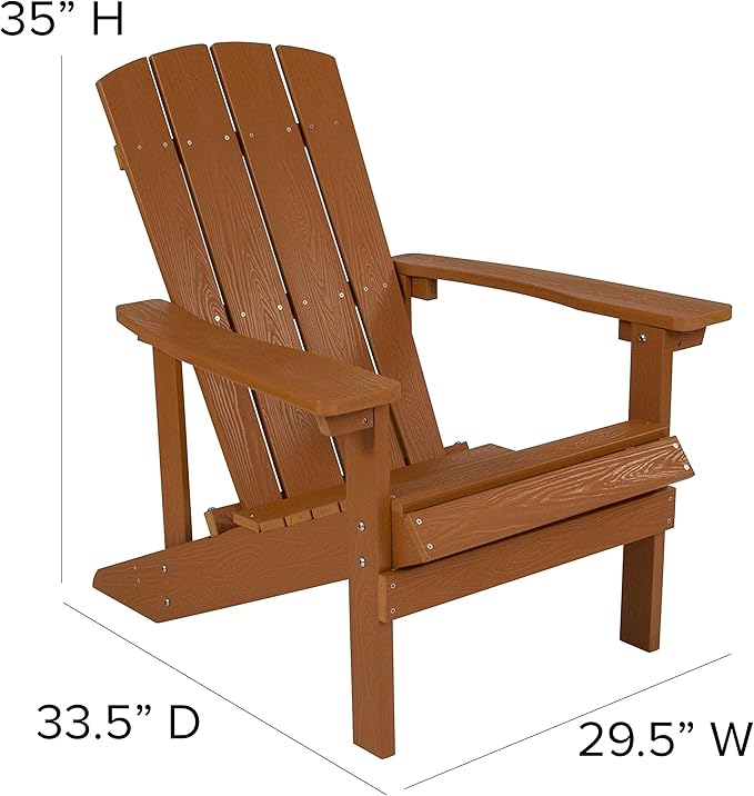 Flash Furniture Charlestown Poly Resin Adirondack Chair - Teak - All Weather - Indoor/Outdoor - Set of 4