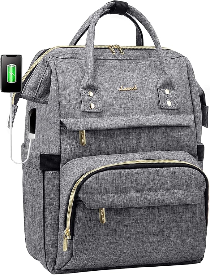 LOVEVOOK 17 inch Laptop Backpack Women, Large Travel Computer Back Pack with USB Charging Port, Anti Theft Backpack for Women Teacher Nurse Work, College Business, Austere Grey