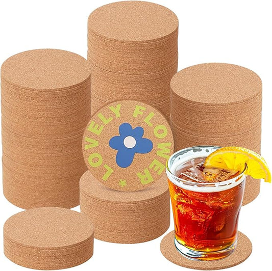 150 Pieces 3.6 Inch Cork Coasters for Drinks, 90 mm Round Cork Coasters, Non-Slip, Heat-Resistant, Absorbent & Reusable, Perfect for DIY Crafts and Home Tabletop Decoration