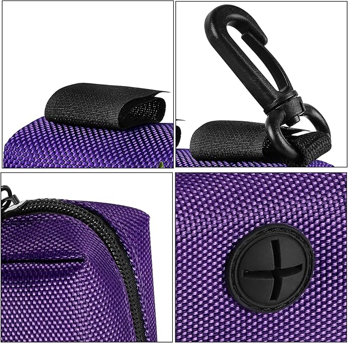Dog Waste Bag Dispenser Pet Poop Bags Holder for Doggie Waste Bags Dispensers Soft Fabric Zipper Small Doggy Puppy Pouch for Leash Accessory Attachment with Carrier,2PCS Purple&Black
