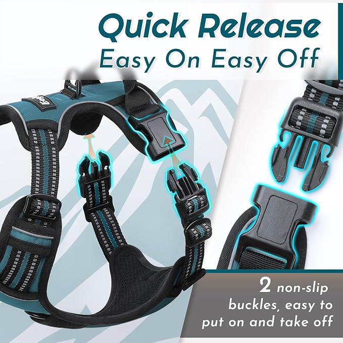 Eagloo Dog Harness Small Sized Dog, No Pull Service Vest with Reflective Strips and Control Handle, Adjustable and Comfortable for Walking, No Choke Pet Harness with 2 Metal Rings, Dark Green, S