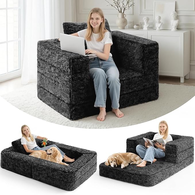 HABUTWAY Convertible Sofa Bed,3-in-1 Folding Futon Sofa Bed with Pillow, Foldable Sleeper Sofa Bed with Removable Cover,Plush Boneless Floor Chair Couch Lounge for Living Room,(Twin,Black)