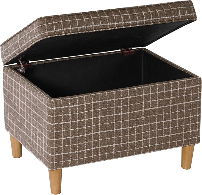 Home Decor | Dinah Collection Modern Storage Ottoman | Ottoman with Storage for Living Room & Bedroom(Brown Windowpane Fabric)