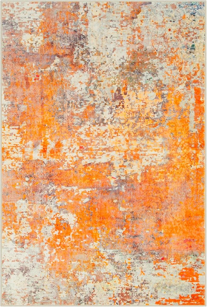 Lahome Modern Abstract Small 2x3 Rug - Washable Kitchen Rugs Non Slip Front Indoor Mat for Entry Bathroom, Contemporary Soft Throw Carpet for Entryway Bedside, Orange/Yellow