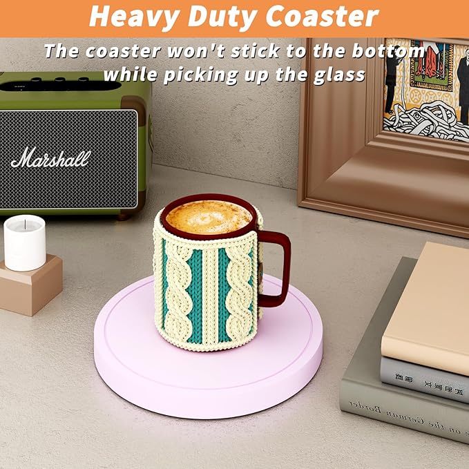 Azhou 6Pcs Drink Coaster with Holder, Lavender Absorbent Coasters for Drinks, Non-Slip with Velvet Bottom, Thick Heavy Duty 4 inch Ceramic Coasters, Home Decor Coffee Bar Accessories