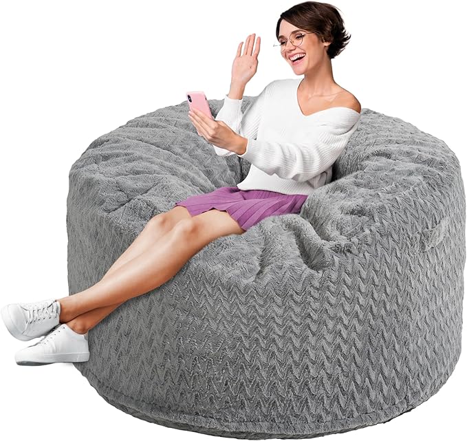 Homguava Bean Bag Chair: 3‘ Bean Bags with Memory Foam Filled, Large Beanbag Chairs Soft Sofa with Dutch Chevron Plush Cover 3FT(36"×36"×24"),Grey