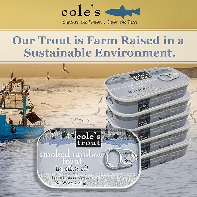 COLE?™S - Smoked Trout Fillet with Lemon & Cracked Pepper | 3.2oz Hand-Packed Canned Fish | High in Protein & Vitamin D | Preservative Free | Single Unit