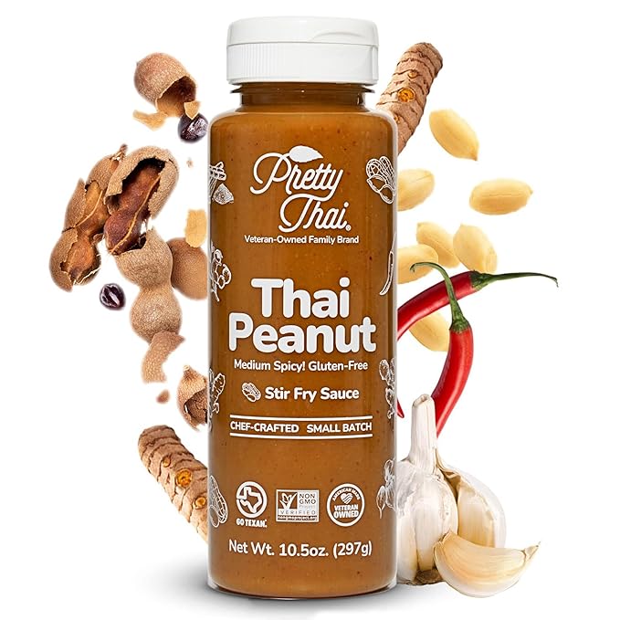 Pretty Thai Peanut Sauce, Gluten Free Certified Non-GMO Vegan Authentic Stir Fry, Dressing, Rice Seasoning, Condiment & Dipping Sauce, 100% Natural