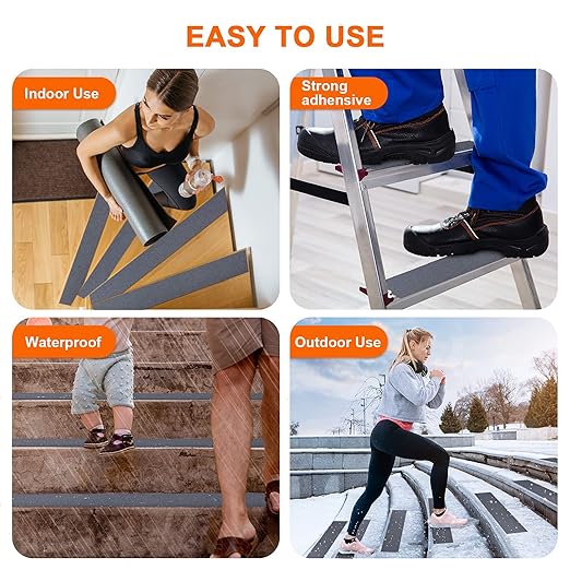 Qingluan Non-Slip Carpet Stair Treads, 10 Count, 32" x 4", Non-Skid Self Adhesive Tape for Indoor & Outdoor Steps, Staircases, Safety for Kids, Elders and Pets