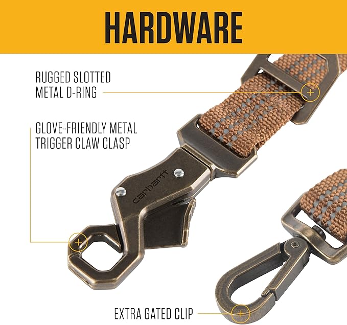 Carhartt Pet Durable Nylon Webbing Leashes for Dogs, Reflective Stitching for Visibility, Carhartt Brown (Nylon Webbing), Large