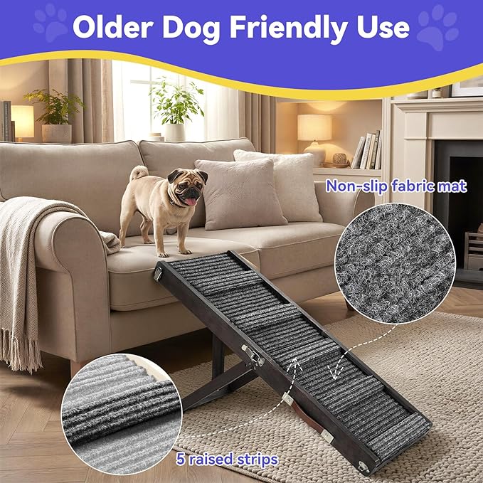 2026 Upgraded Dog Ramp for Couch, Foldable Small Dog Ramp for Sofa, 4 Adjustable Height from 13'' to 21", Portable Stable Pet Step with Non-Slip Pad, Pet Ramps Use for Couch Stairs, Black
