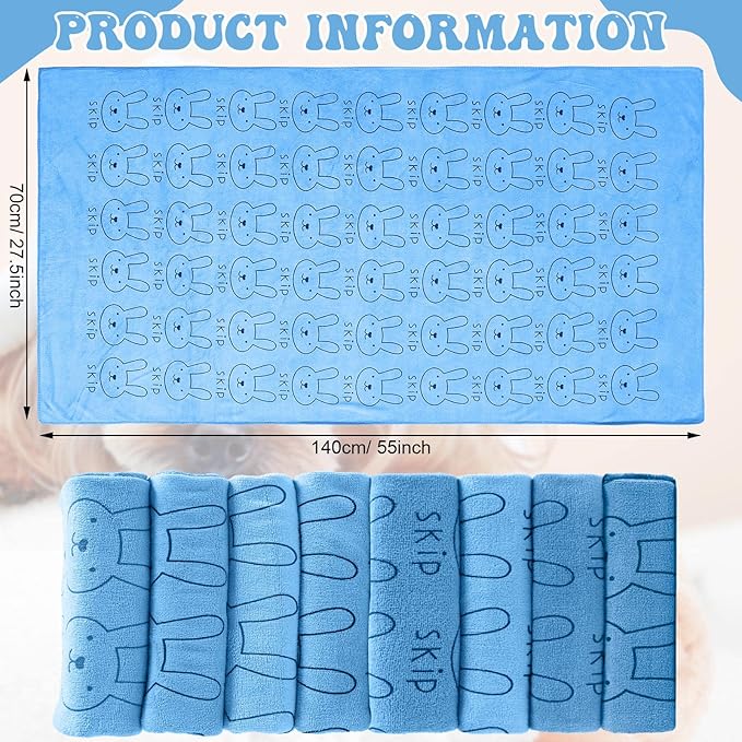 Peryiter 8 Pcs Dog Drying Towels Bulk 55'' x 28'' Pet Grooming Absorbent Microfiber Dog Bath Towels Quick Drying Puppy Bathing Towel for Small Medium Large Cats Pets Bathing Grooming(Blue)
